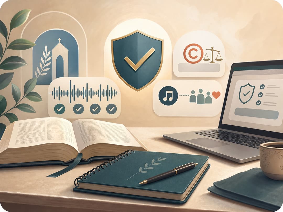 Illustration of rights guidance, biblical guardrails, and safe sharing for worship music